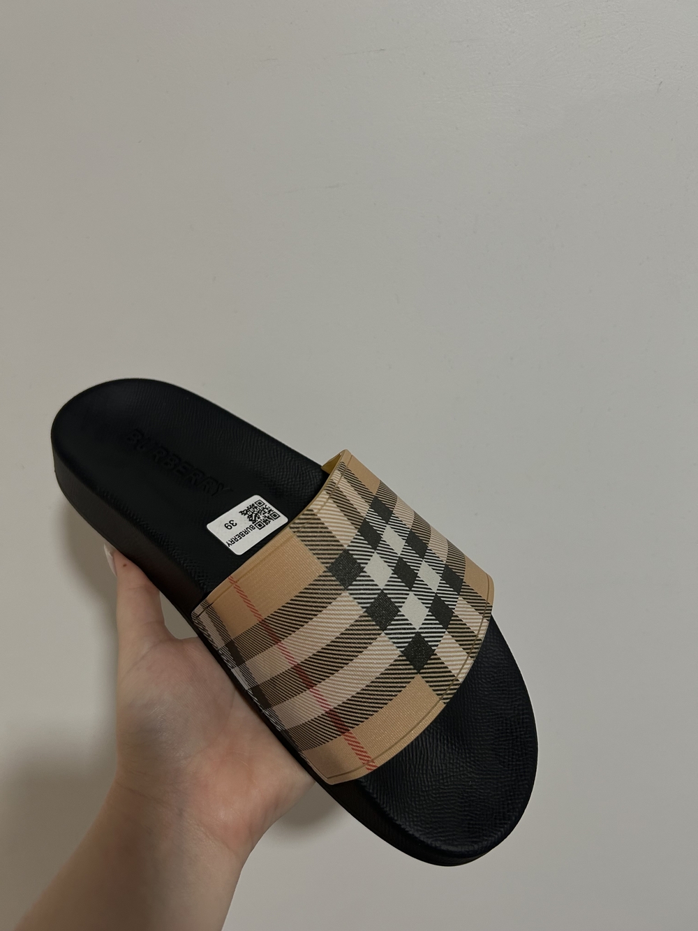 Burberry Beige Check Slide Sandal - Men's Casual Pool Slides